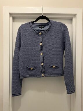 Mayas Place Periwinkle Knit Cropped Cardigan with Gold Buttons